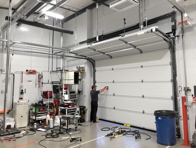 Euclid Garage Door Repair certified technician performing commercial door repair at a Euclid business facility