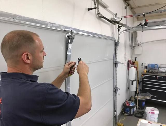 Before and after garage door dent repair by Euclid Garage Door Repair in Euclid