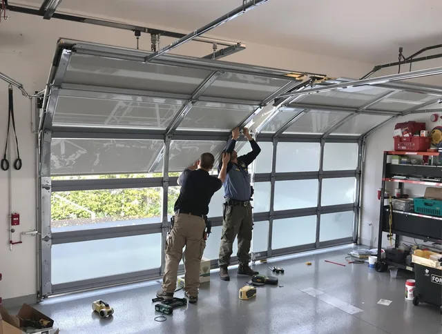 Euclid Garage Door Repair expert performing precise panel replacement on Euclid garage door